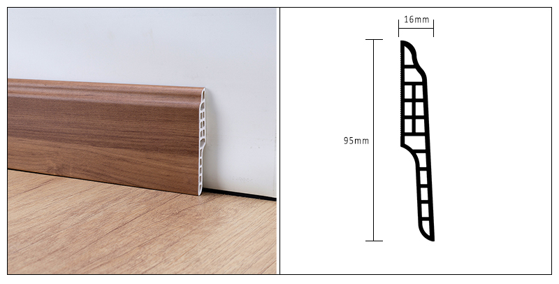 95 * 16 mm PVC-Lammzungen-Sockelleiste