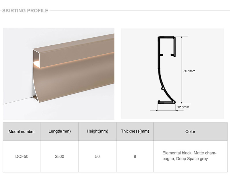 50*9mm LED-Aluminium-Sockelleiste
