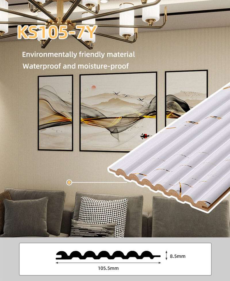 Massives, halbrundes Wandpaneel mit 105,5 x 8,5 mm goldwei&szlig;em Marmor-Finish 