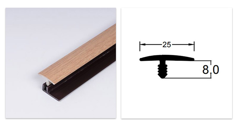 25 * 8 mm T-f&ouml;rmiger PVC-Boden&uuml;bergangsstreifen