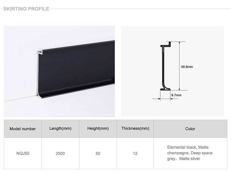 50*12 versenkte Aluminium-Sockelleiste