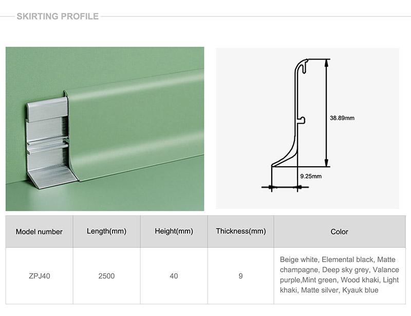 40*9mm Aluminium-Bodensockelleisten