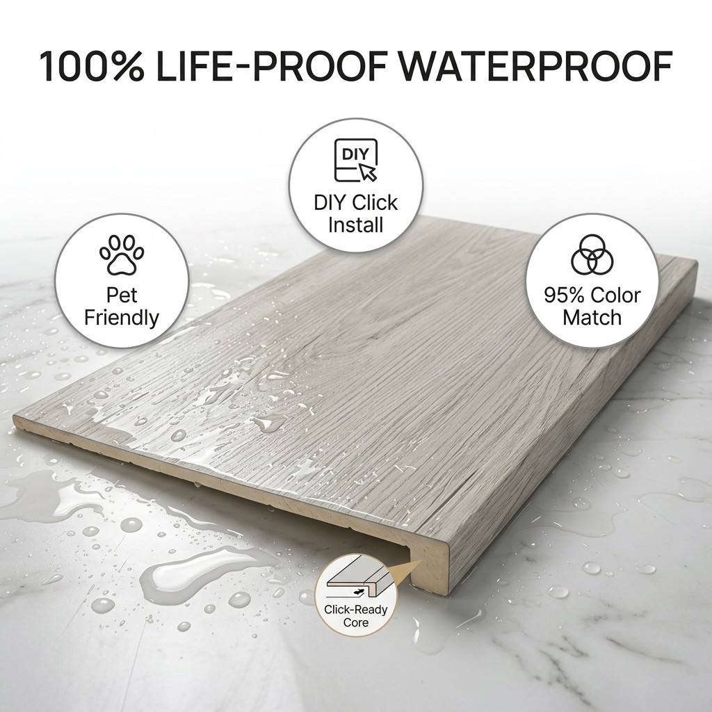 Wasserdichte SPC-Treppenstufe, 30,5 x 119,4 cm, nahtlos, einteilig, für den Umbau Ihres Zuhauses